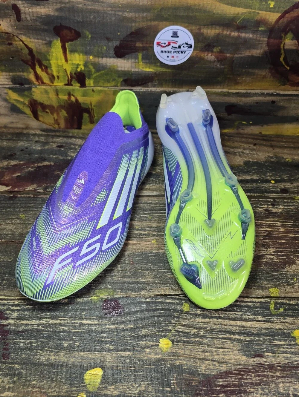 ADIDAS F50 Elite LL Laceless FG Soccer Cleats Purple Green JH7628 Men’s Size 7